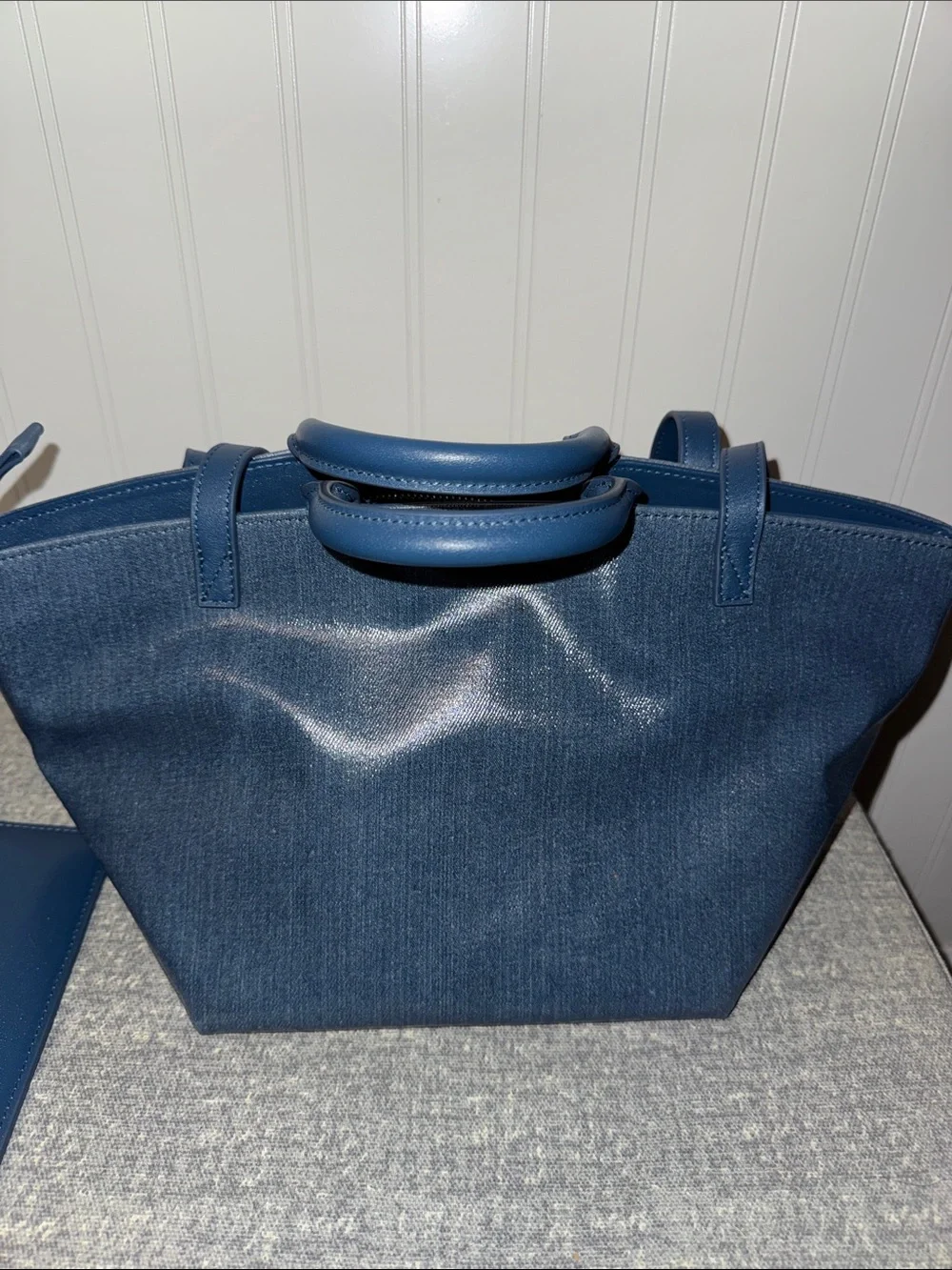 Brandon Blackwood Navy/Denim canvas coated Tote with Detachable Zip Pouch